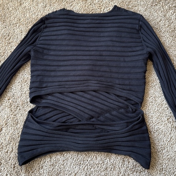 Cinq A Sept Black Titania Ribbed Wrap Front Sweater V Neck Top - Picture 8 of 8